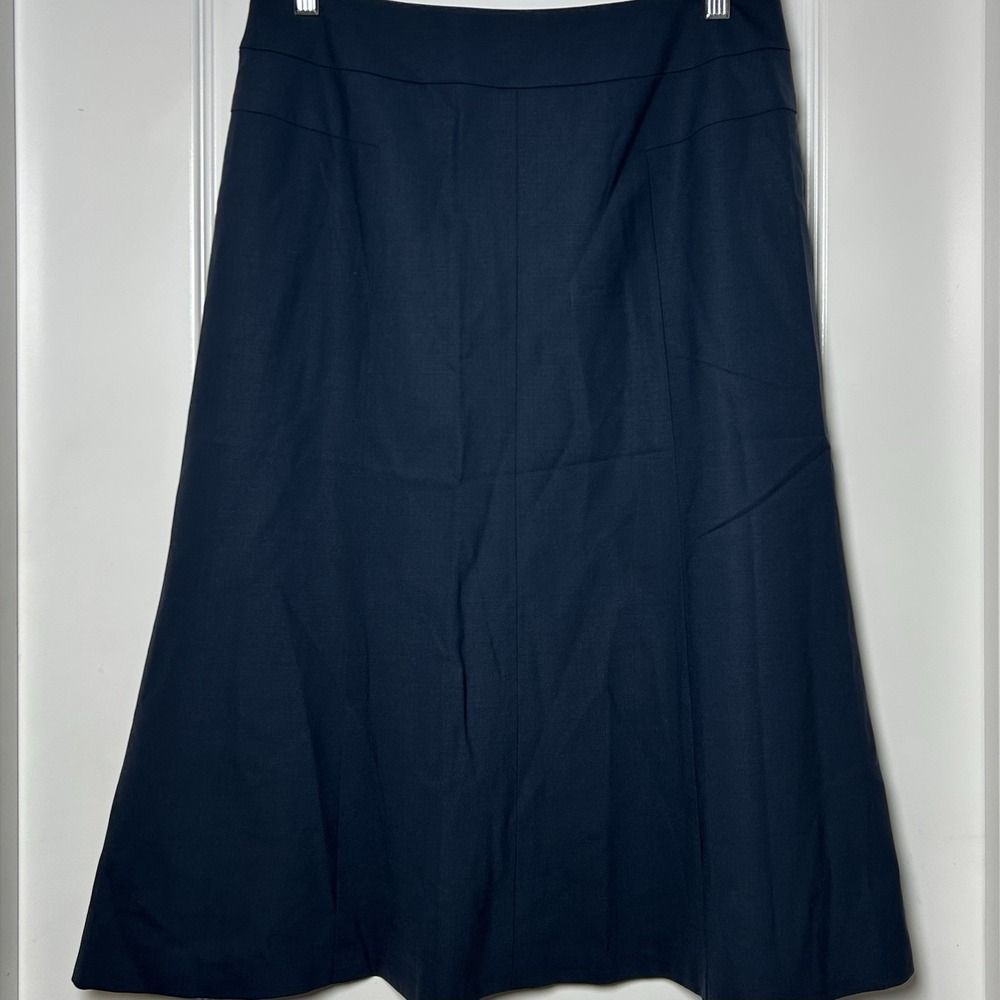 Talbots Vintage Wool Navy Stretch Midi A-Line Skirt Old Money Quiet Luxury Style